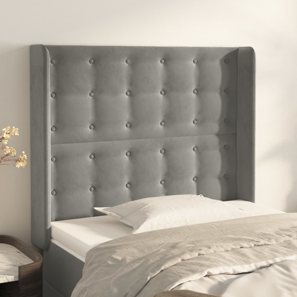 sengegavl med kanter 93x16x118/128 cm fløjl lysegrå