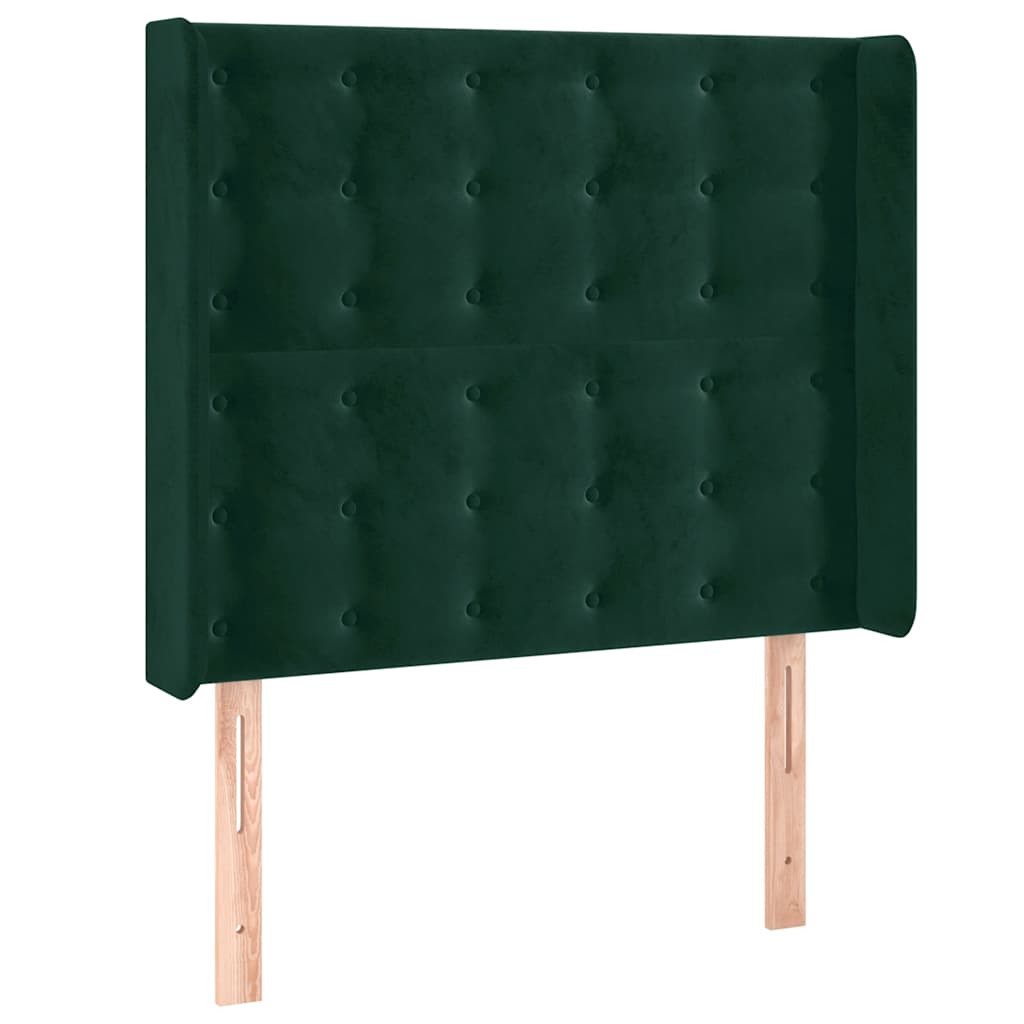sengegavl med kanter 93x16x118/128 cm fløjl mørkegrøn