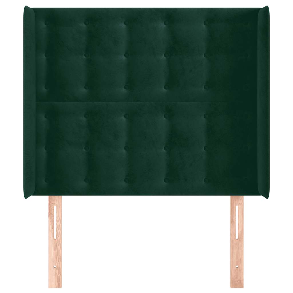sengegavl med kanter 93x16x118/128 cm fløjl mørkegrøn