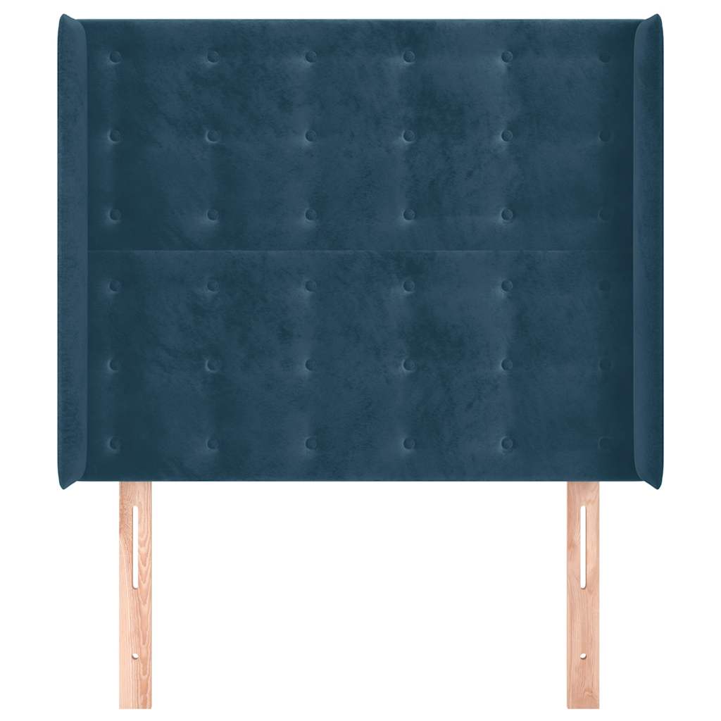 sengegavl med kanter 93x16x118/128 cm fløjl mørkeblå