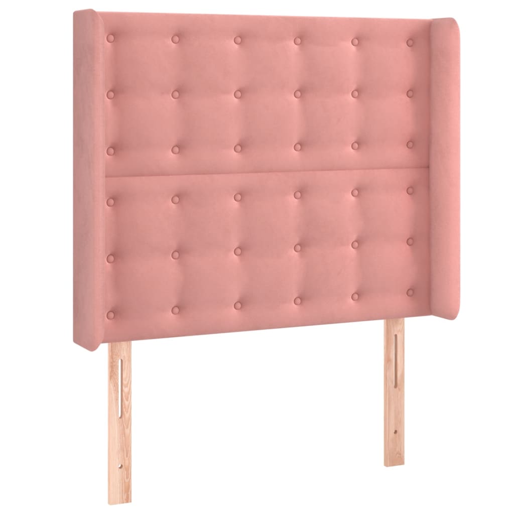 sengegavl med kanter 93x16x118/128 cm fløjl lyserød