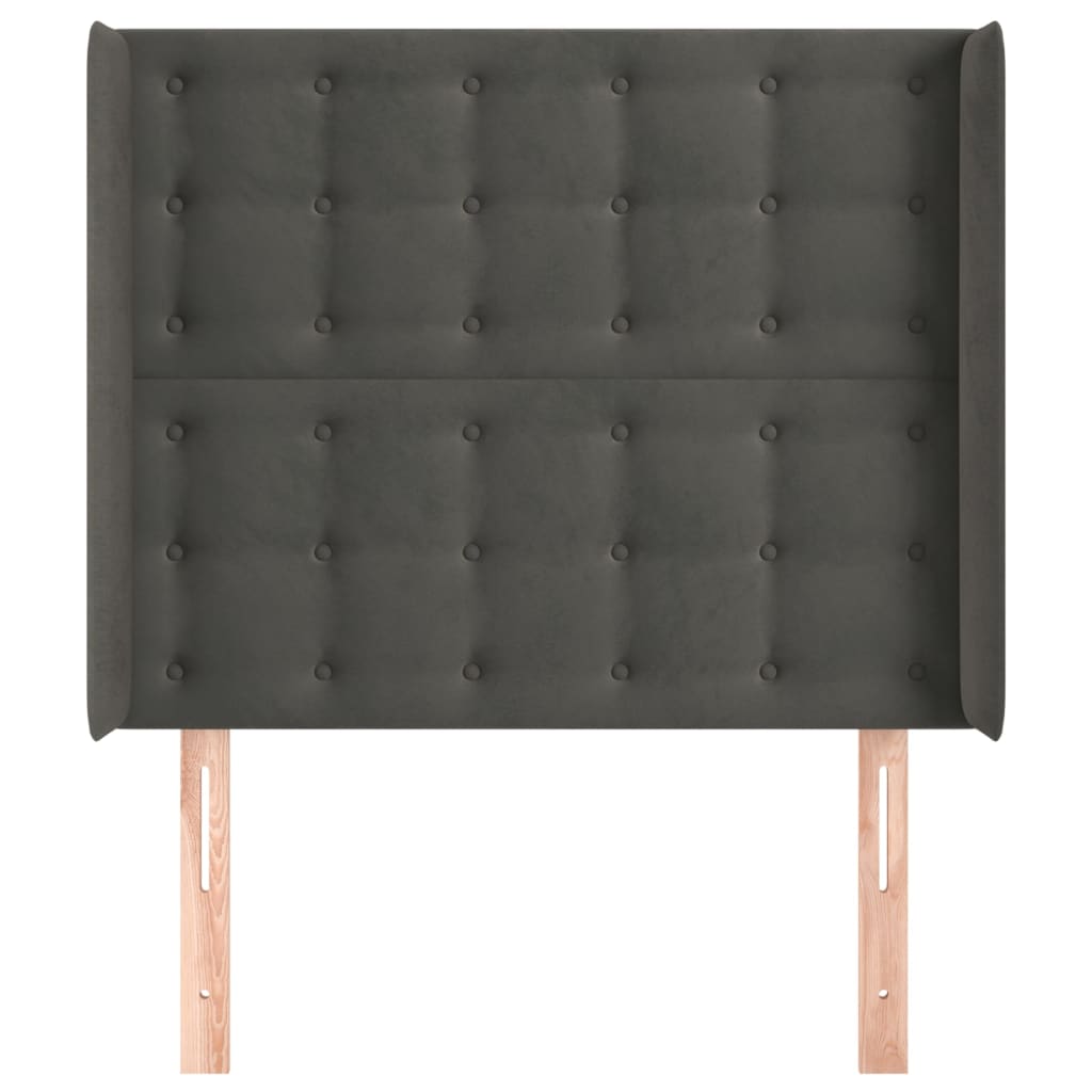 sengegavl med kanter 103x16x118/128 cm fløjl mørkegrå