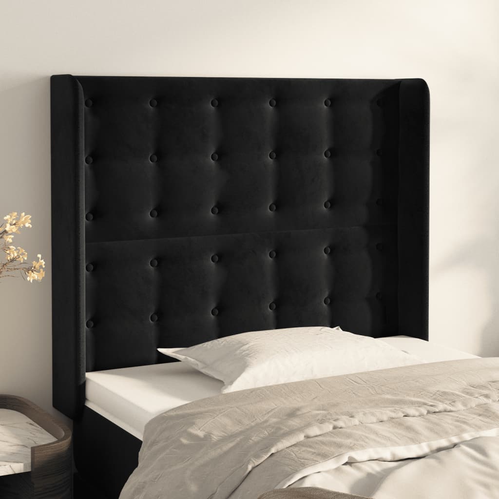 sengegavl med kanter 103x16x118/128 cm fløjl sort