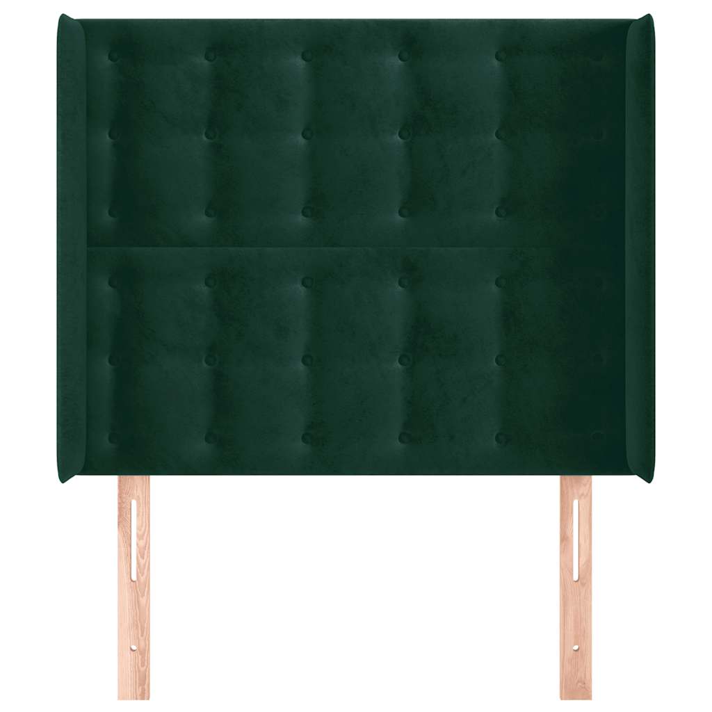 sengegavl med kanter 103x16x118/128 cm fløjl mørkegrøn