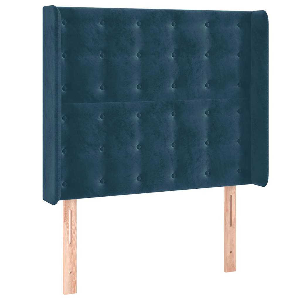 sengegavl med kanter 103x16x118/128 cm fløjl mørkeblå