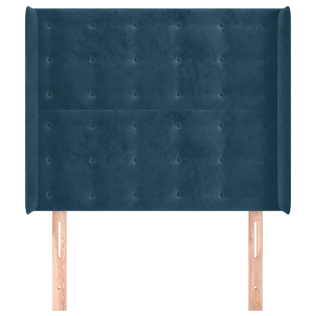 sengegavl med kanter 103x16x118/128 cm fløjl mørkeblå