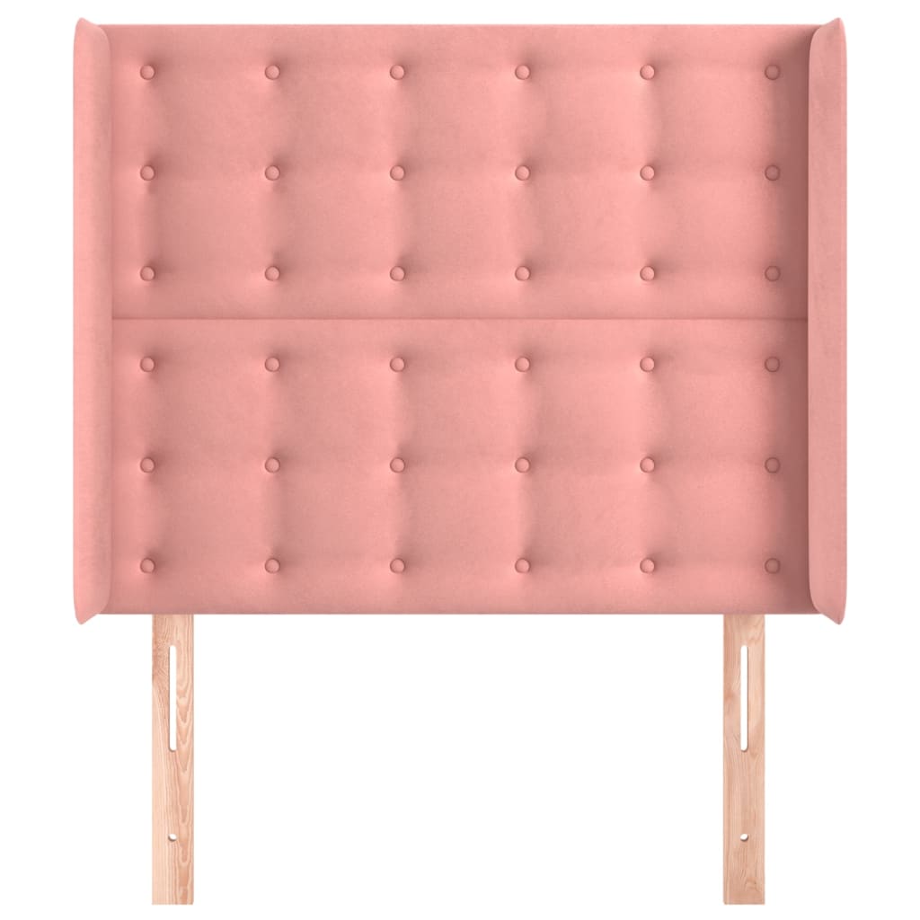 sengegavl med kanter 103x16x118/128 cm fløjl lyserød