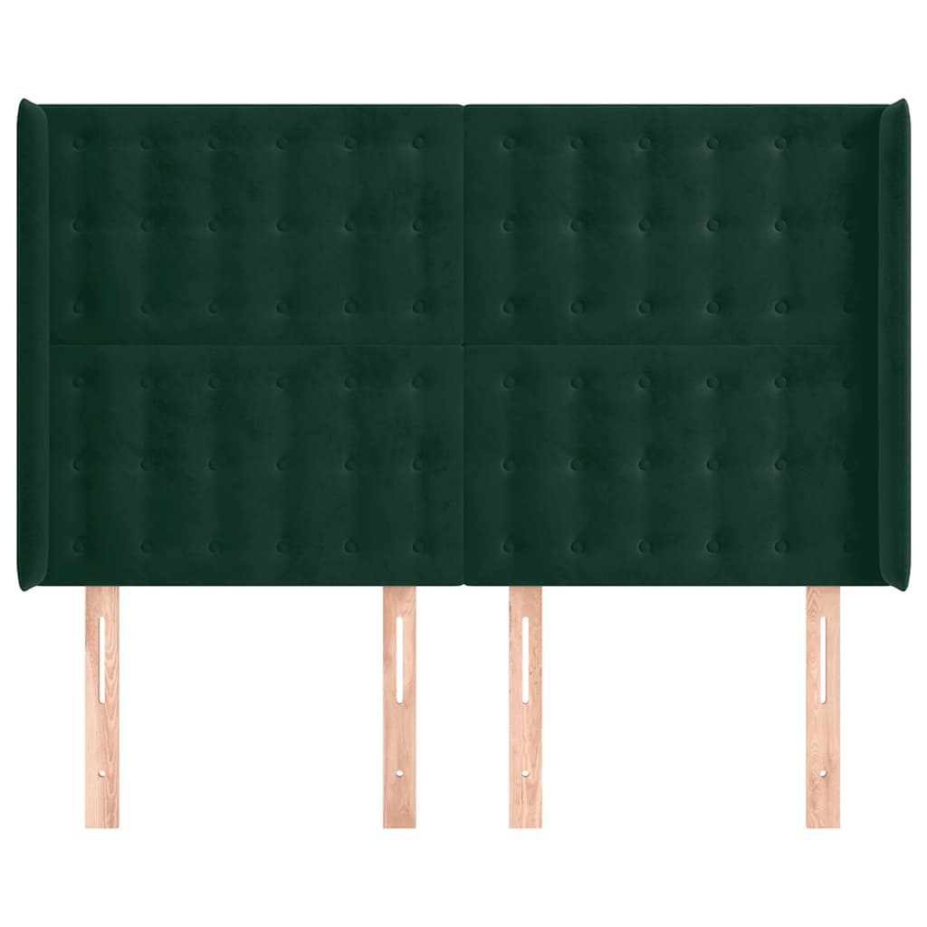 sengegavl med kanter 147x16x118/128 cm fløjl mørkegrøn