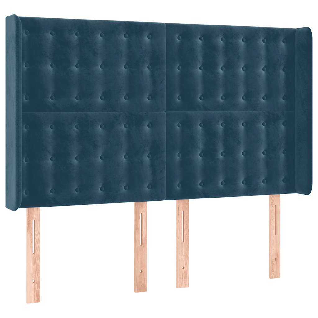 sengegavl med kanter 147x16x118/128 cm fløjl mørkeblå