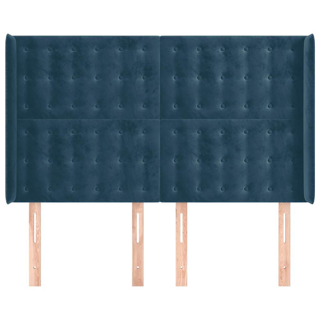 sengegavl med kanter 147x16x118/128 cm fløjl mørkeblå