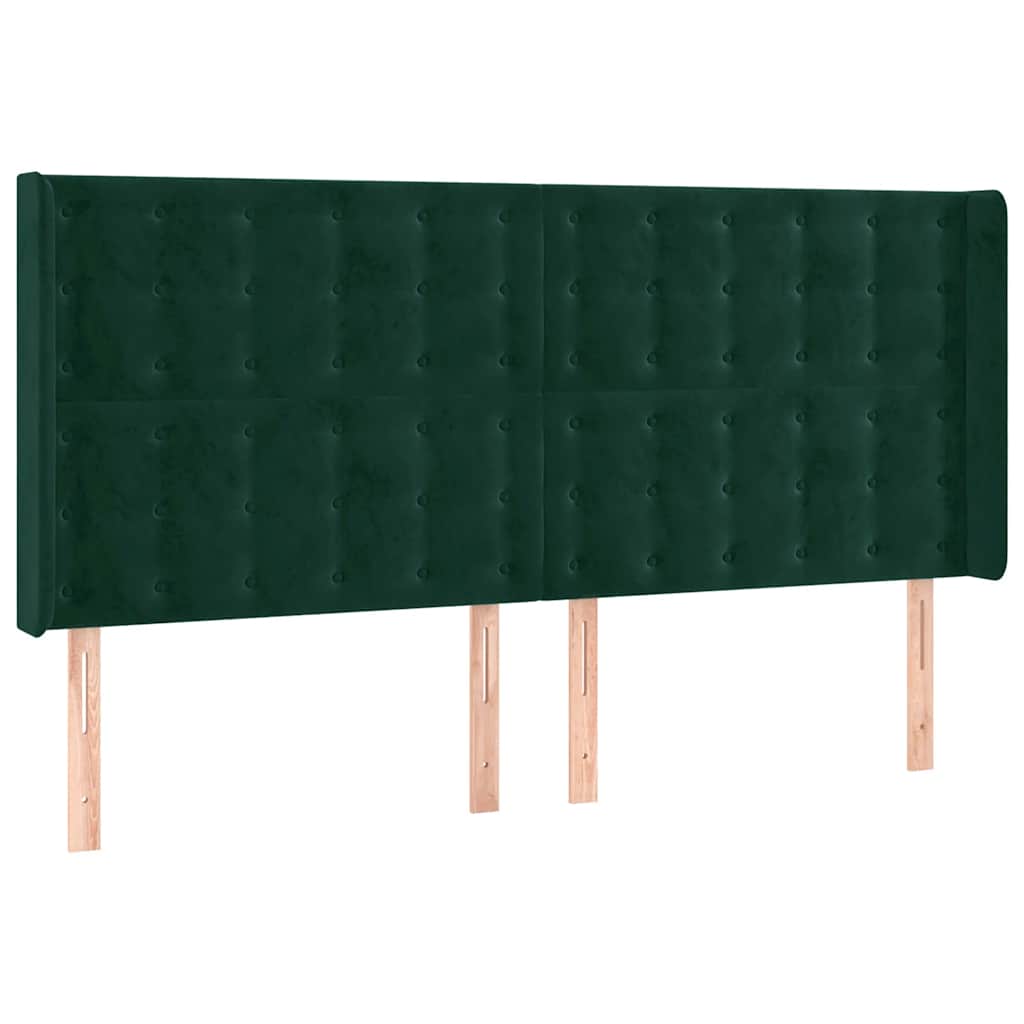 sengegavl med kanter 163x16x118/128 cm fløjl mørkegrøn