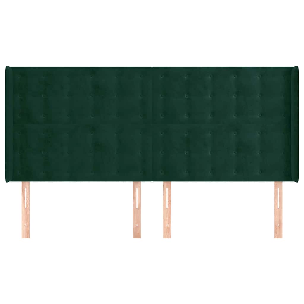 sengegavl med kanter 163x16x118/128 cm fløjl mørkegrøn