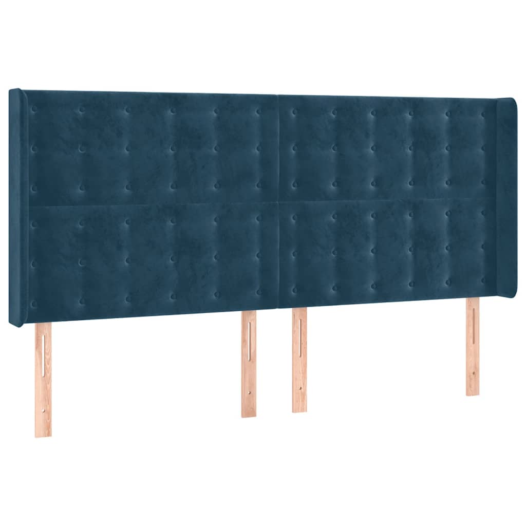 sengegavl med kanter 183x16x118/128 cm fløjl mørkeblå