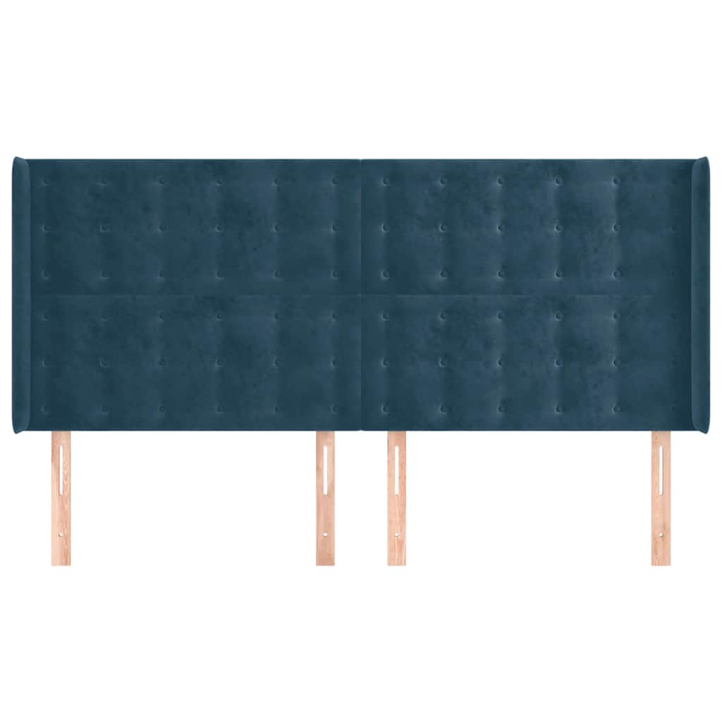 sengegavl med kanter 183x16x118/128 cm fløjl mørkeblå