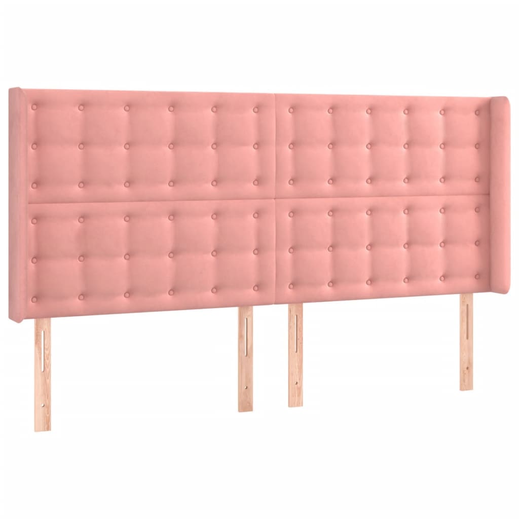 sengegavl med kanter 183x16x118/128 cm fløjl lyserød