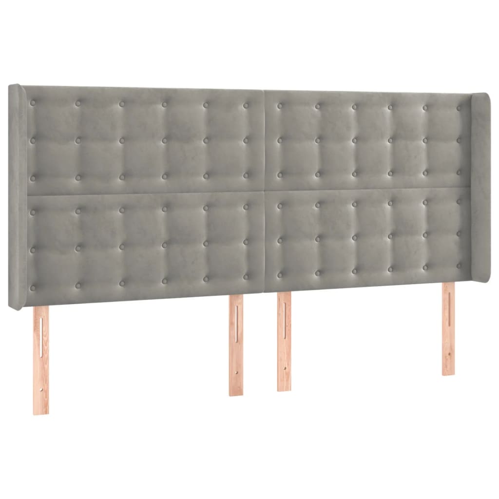 sengegavl med kanter 203x16x118/128 cm fløjl lysegrå