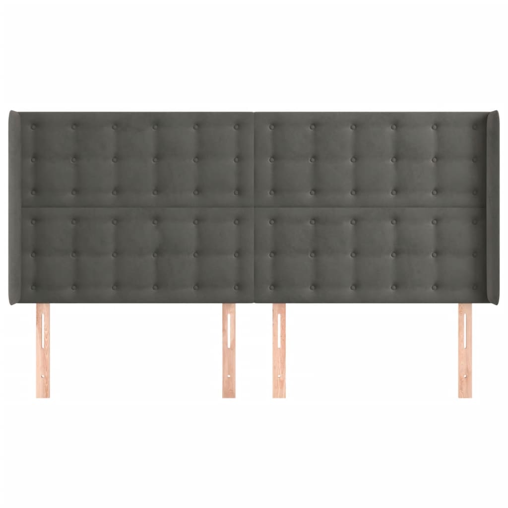 sengegavl med kanter 203x16x118/128 cm fløjl mørkegrå