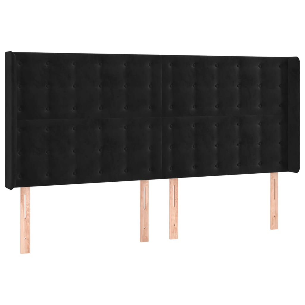 sengegavl med kanter 203x16x118/128 cm fløjl sort