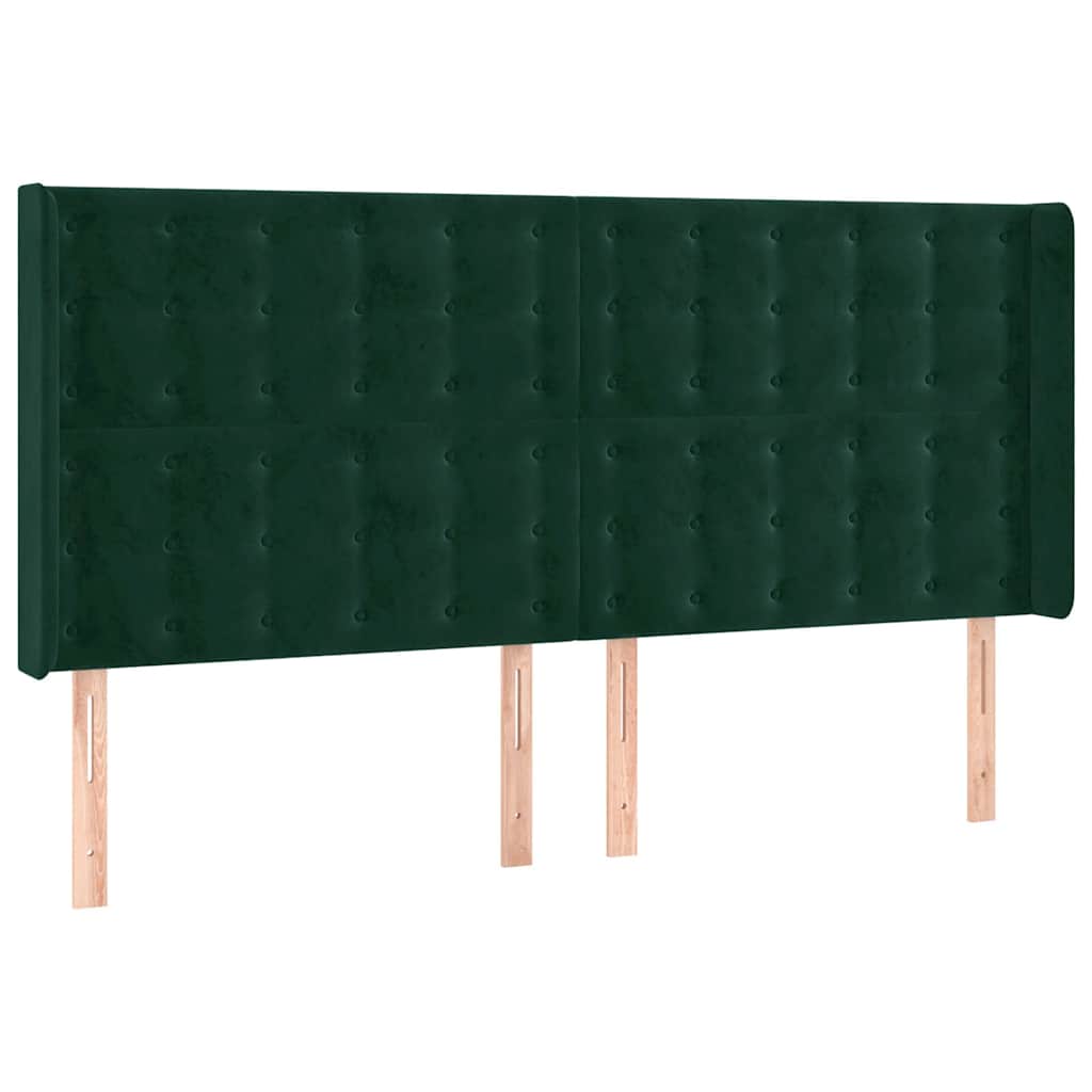 sengegavl med kanter 203x16x118/128 cm fløjl mørkegrøn