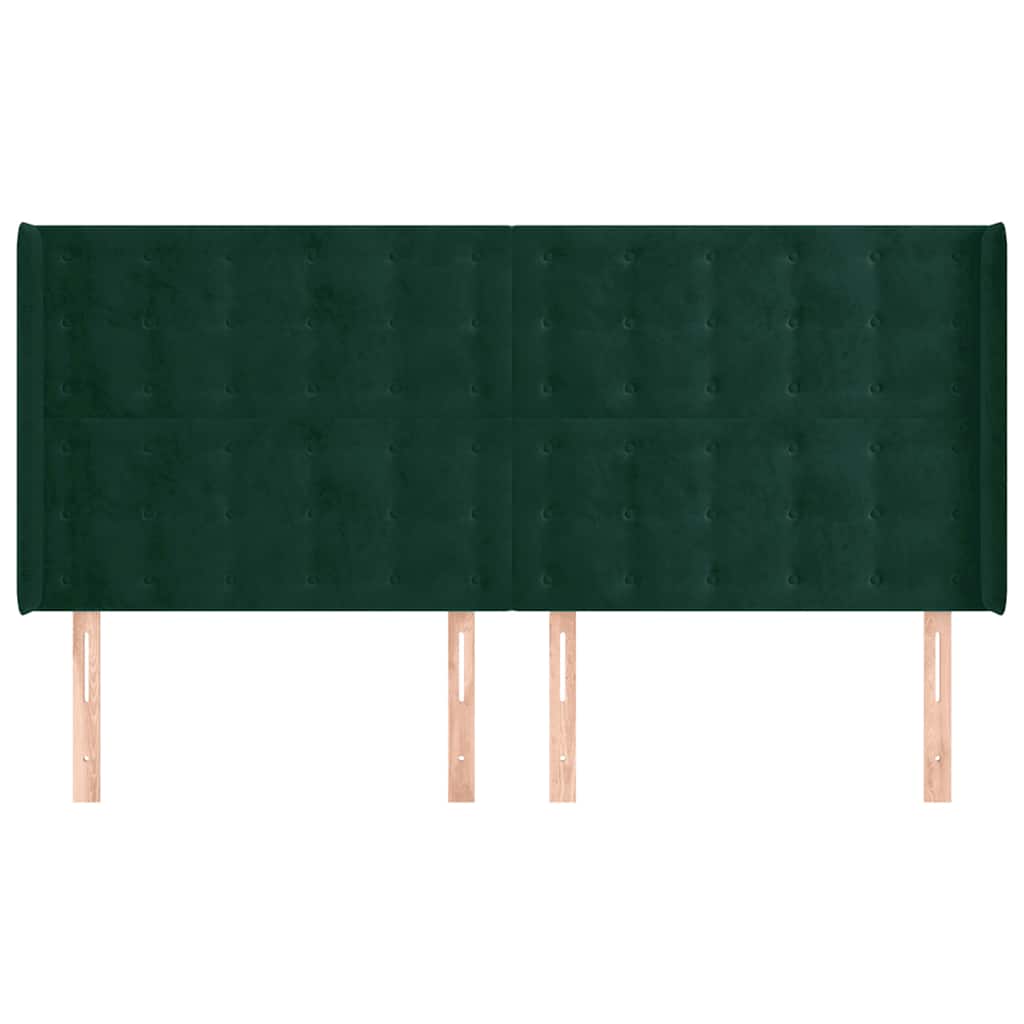 sengegavl med kanter 203x16x118/128 cm fløjl mørkegrøn