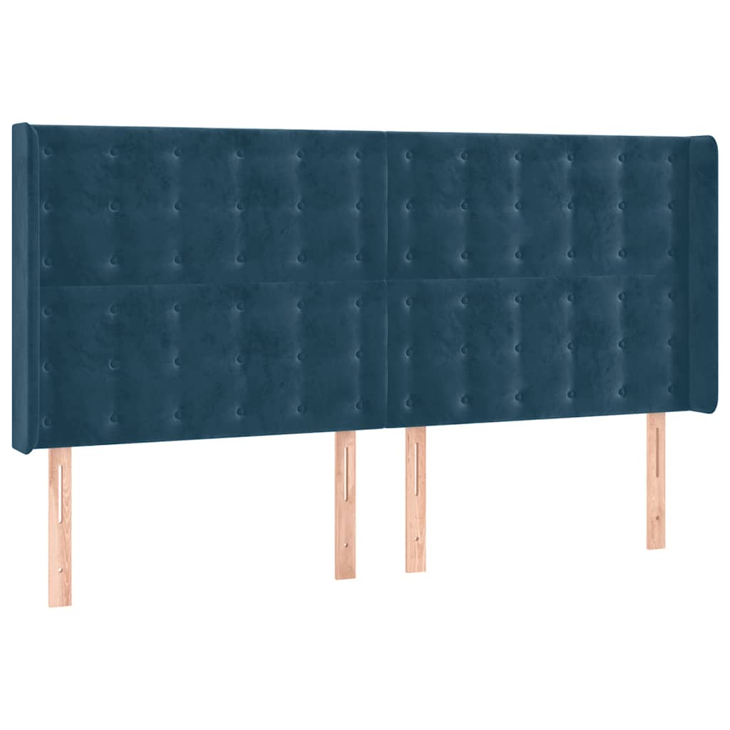 sengegavl med kanter 203x16x118/128 cm fløjl mørkeblå