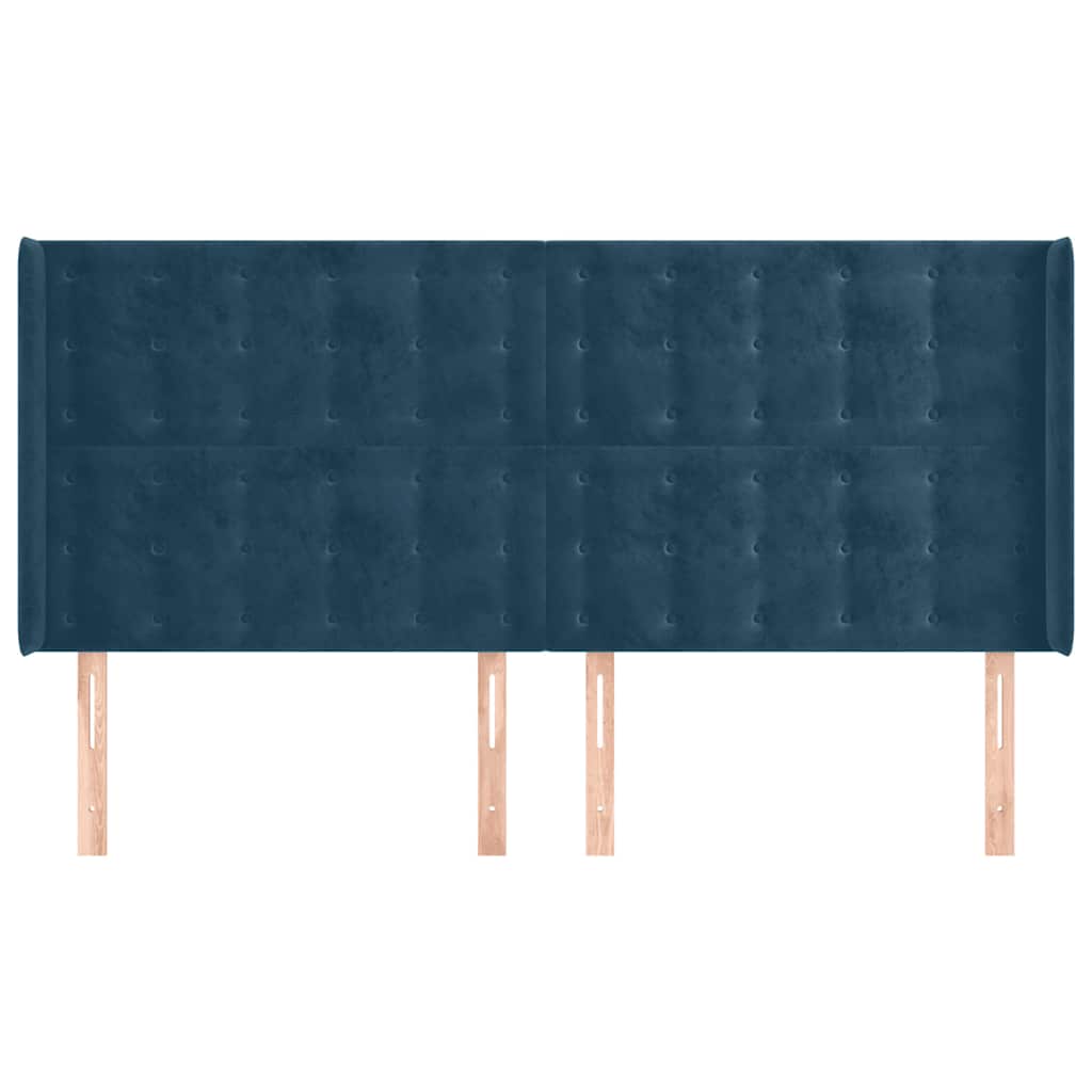 sengegavl med kanter 203x16x118/128 cm fløjl mørkeblå