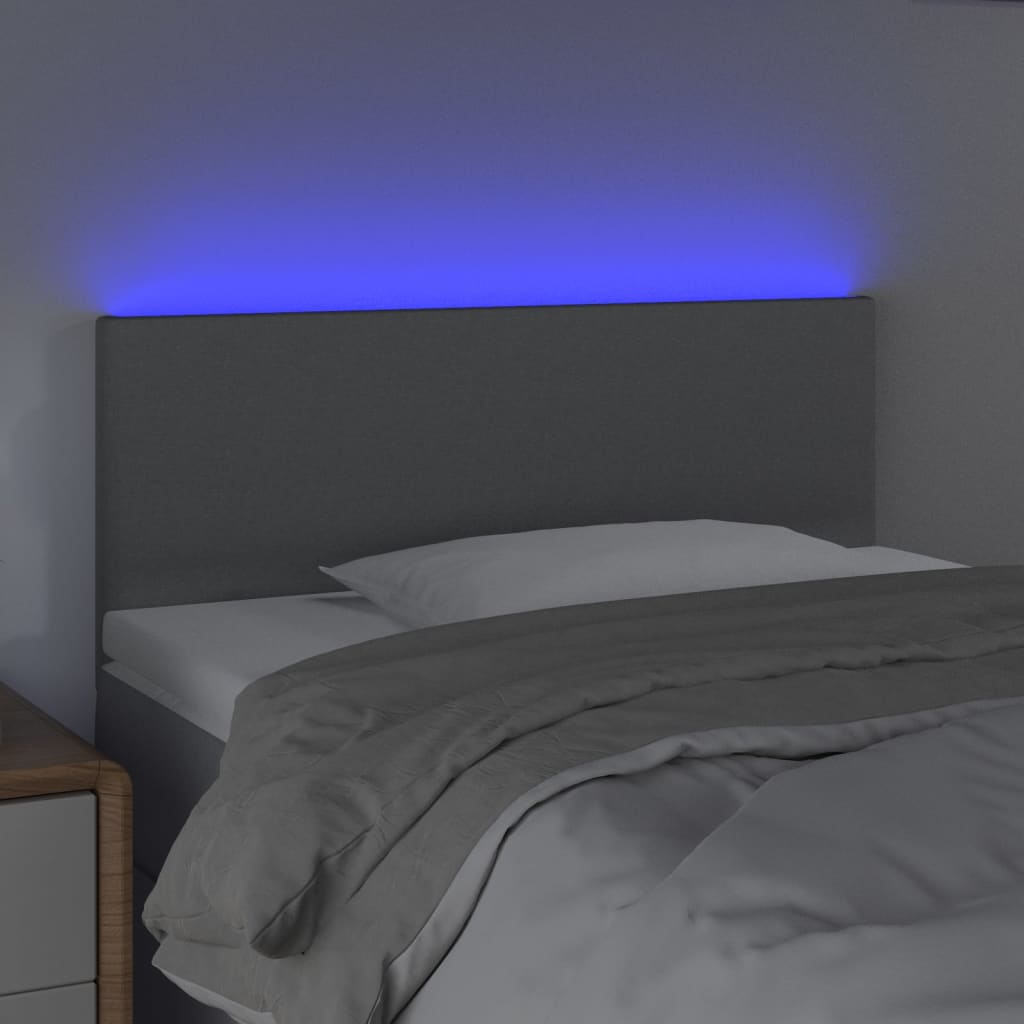 sengegavl med LED-lys 80x5x78/88 cm stof lysegrå