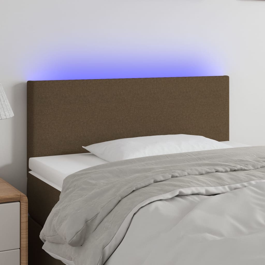sengegavl med LED-lys 80x5x78/88 cm stof mørkebrun