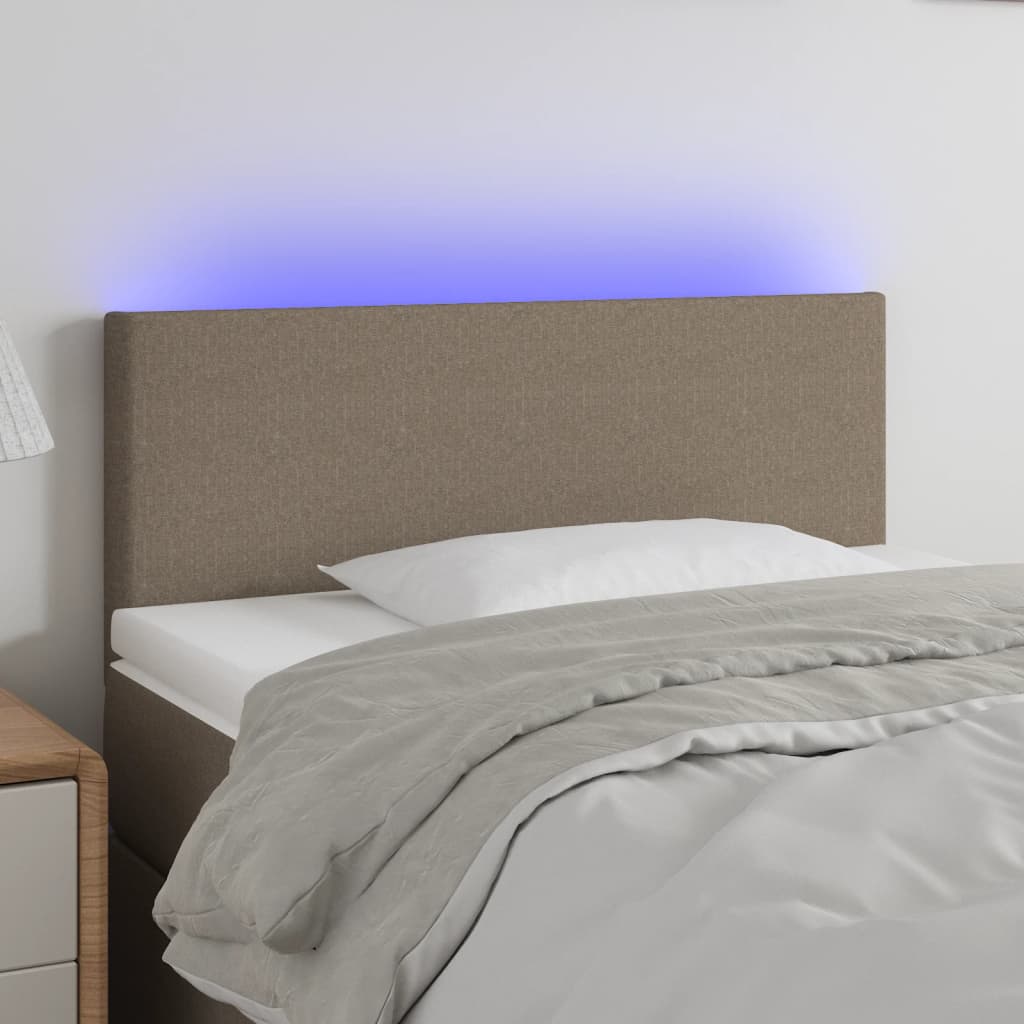 sengegavl med LED-lys 90x5x78/88 cm stof gråbrun