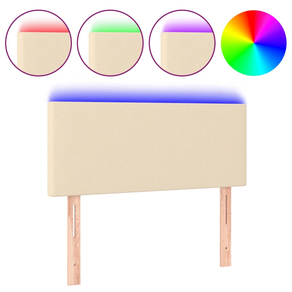 sengegavl med LED-lys 90x5x78/88 cm stof cremefarvet