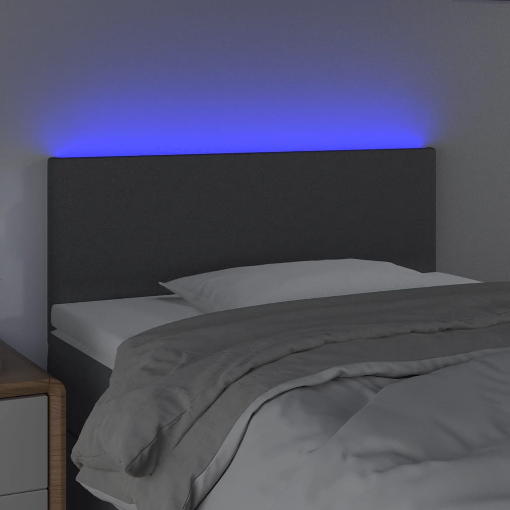 sengegavl med LED-lys 100x5x78/88 cm stof mørkegrå