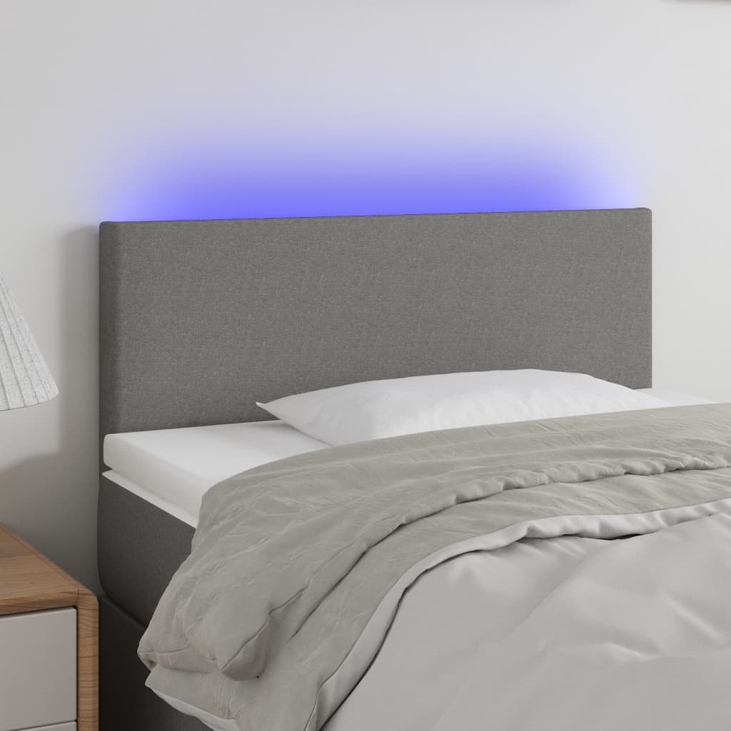sengegavl med LED-lys 100x5x78/88 cm stof mørkegrå