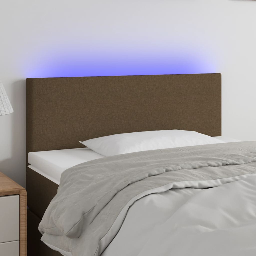 sengegavl med LED-lys 100x5x78/88 cm stof mørkebrun