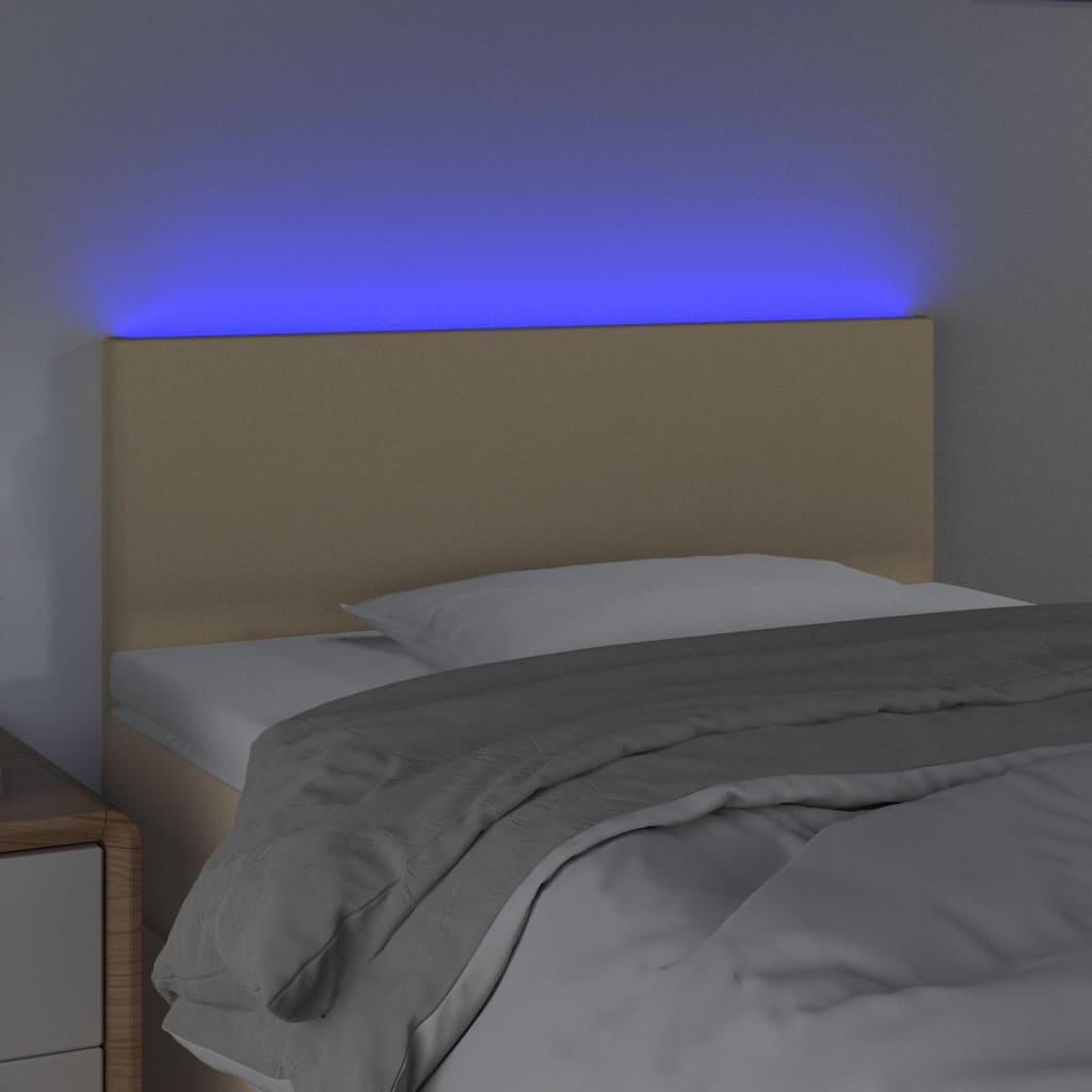sengegavl med LED-lys 100x5x78/88 cm stof cremefarvet