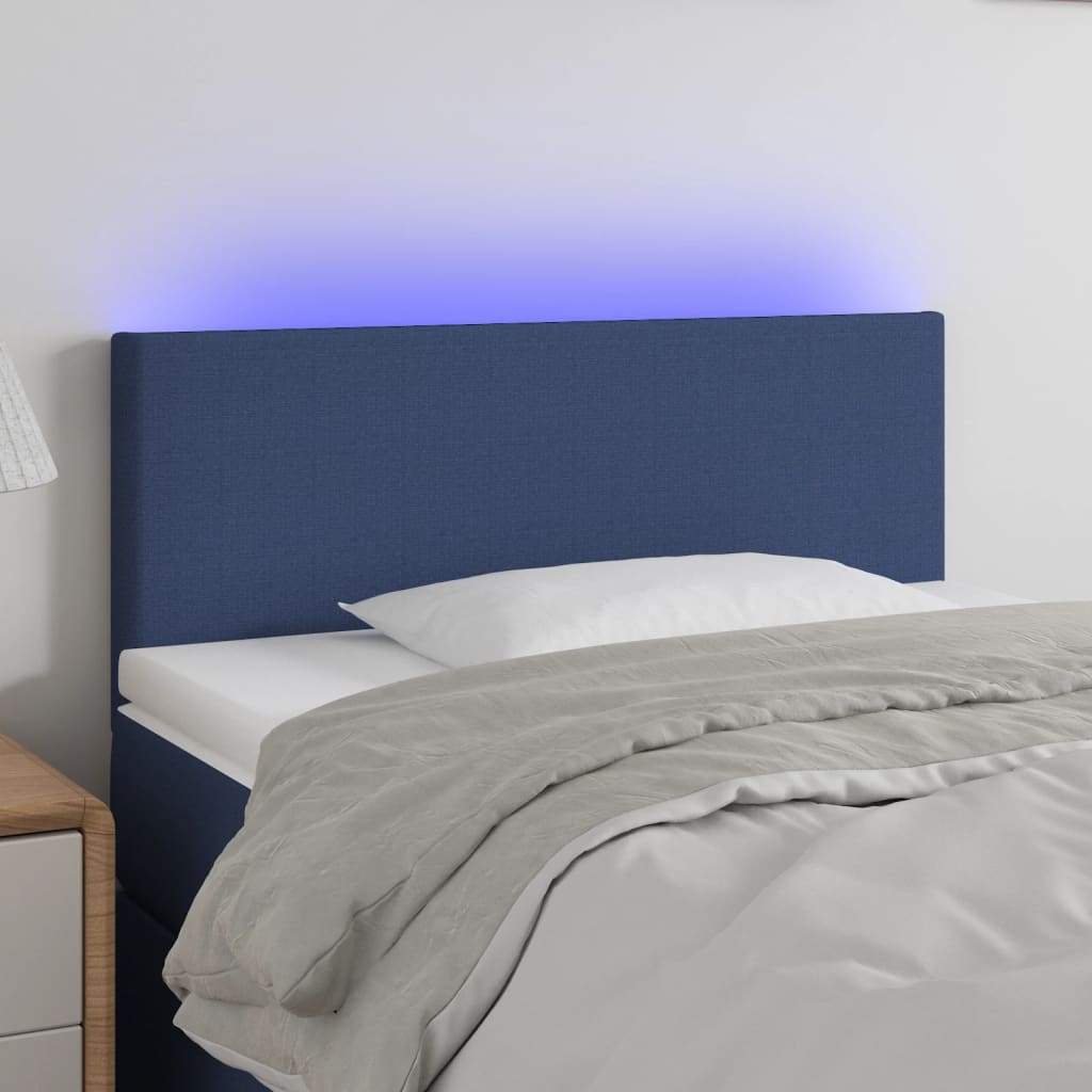 sengegavl med LED-lys 100x5x78/88 cm stof blå