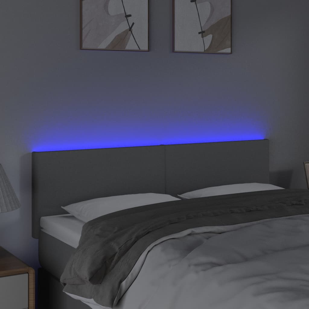 sengegavl med LED-lys 144x5x78/88 cm stof lysegrå