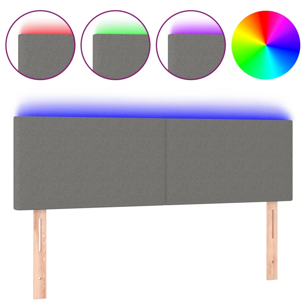sengegavl med LED-lys 144x5x78/88 cm stof mørkegrå
