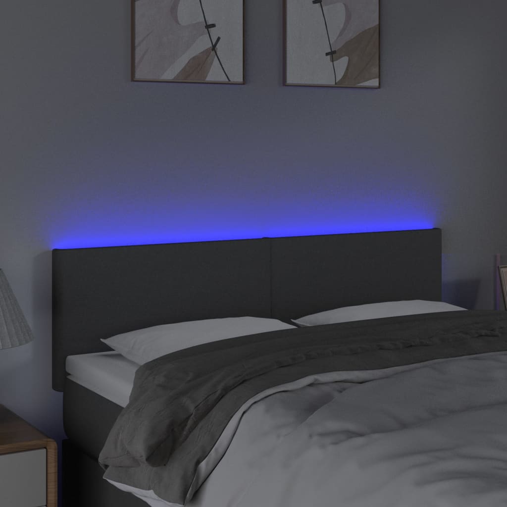 sengegavl med LED-lys 144x5x78/88 cm stof mørkegrå