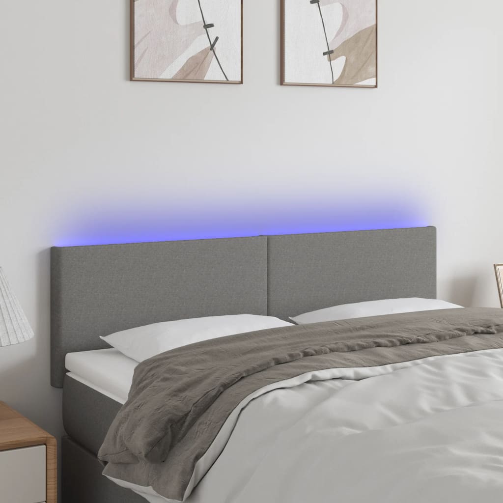 sengegavl med LED-lys 144x5x78/88 cm stof mørkegrå