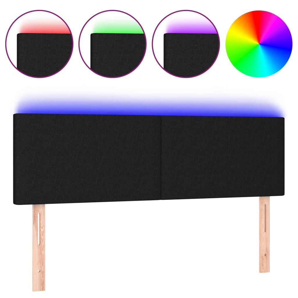 sengegavl med LED-lys 144x5x78/88 cm stof sort