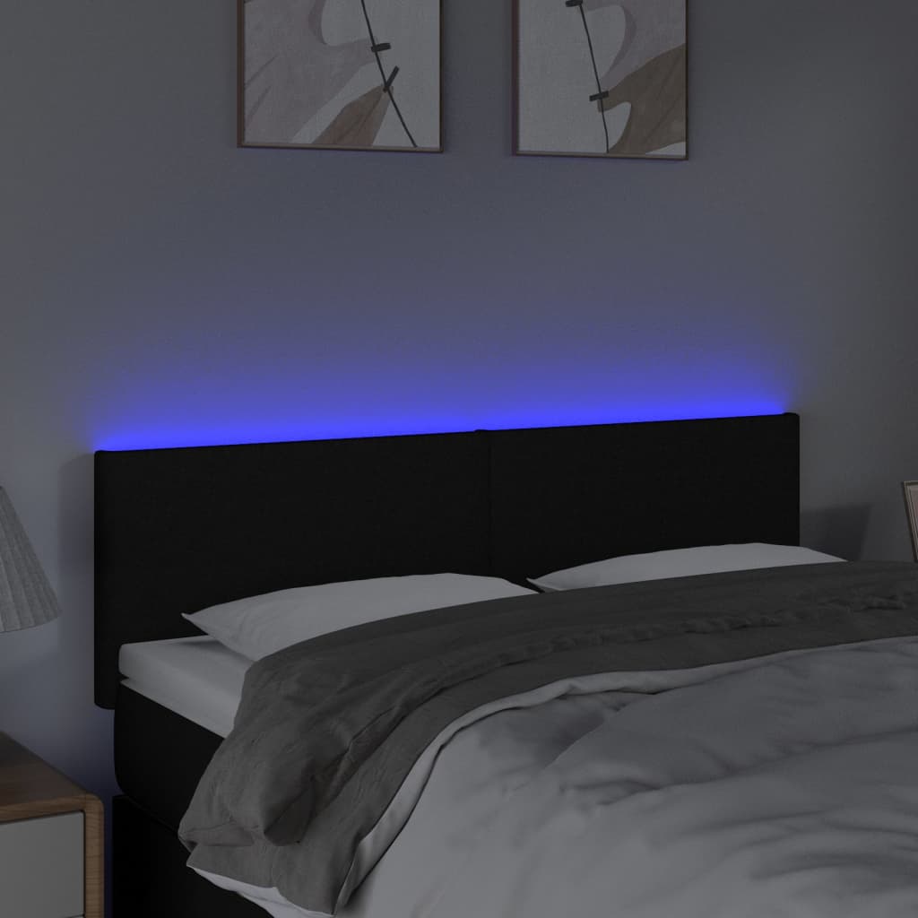 sengegavl med LED-lys 144x5x78/88 cm stof sort