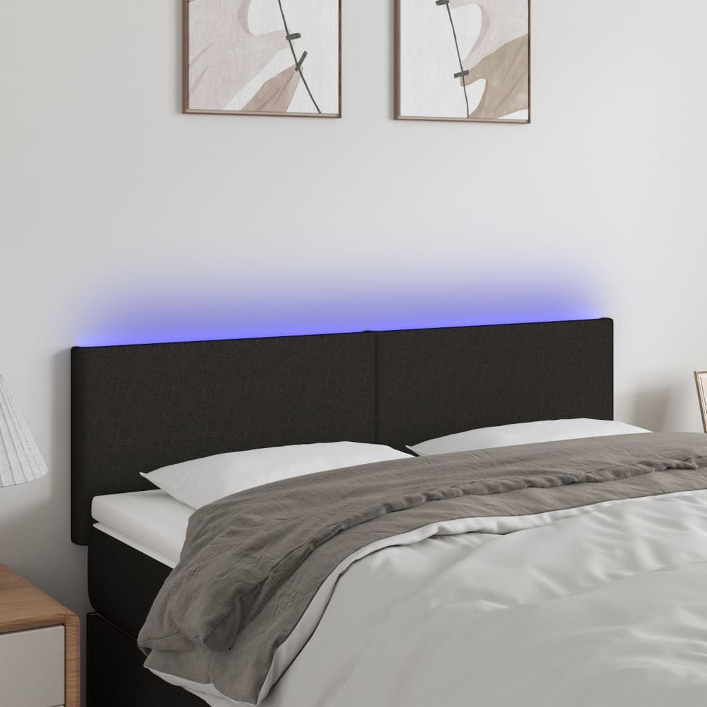 sengegavl med LED-lys 144x5x78/88 cm stof sort
