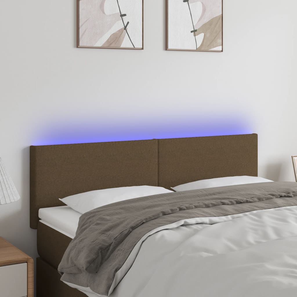 sengegavl med LED-lys 144x5x78/88 cm stof mørkebrun
