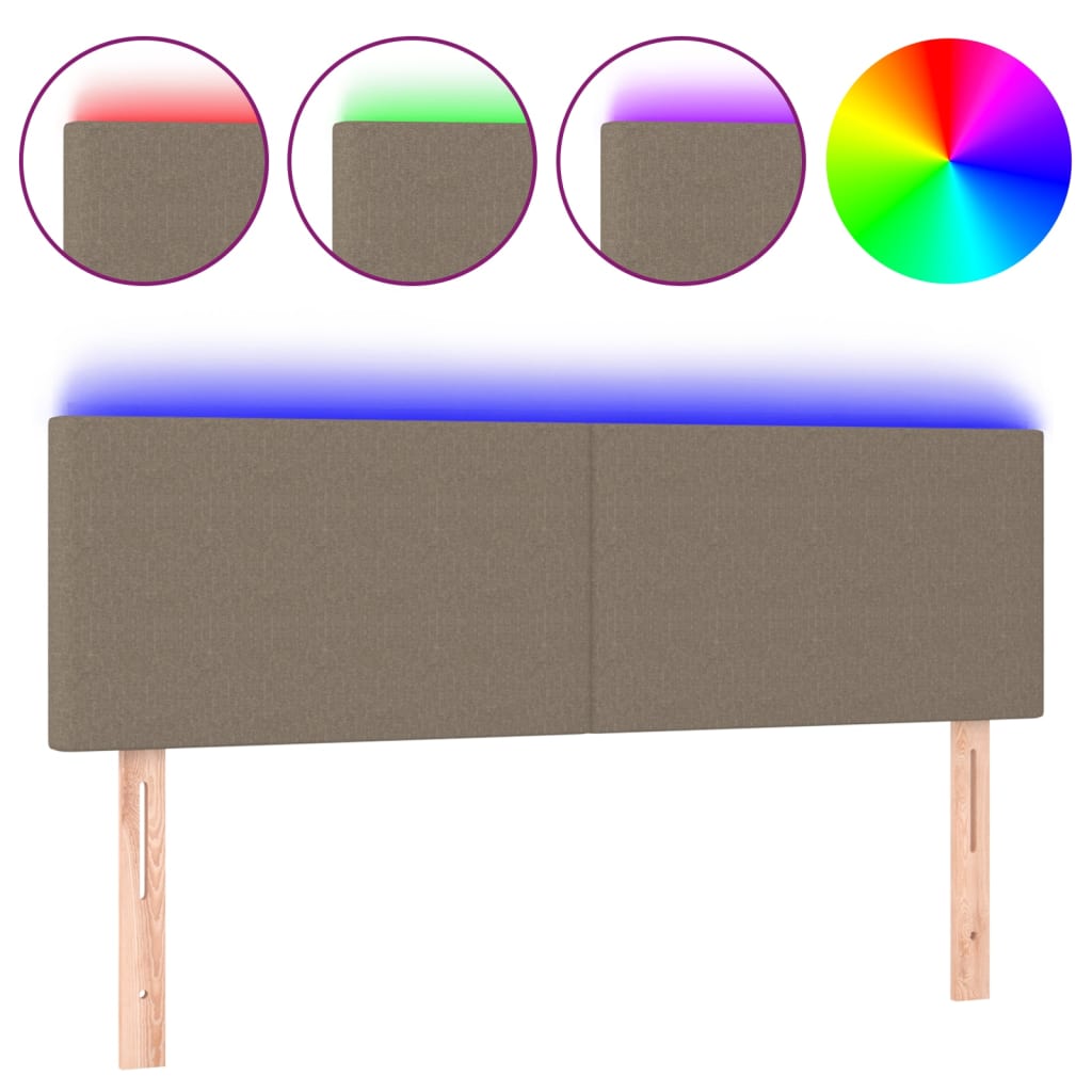 sengegavl med LED-lys 144x5x78/88 cm stof gråbrun