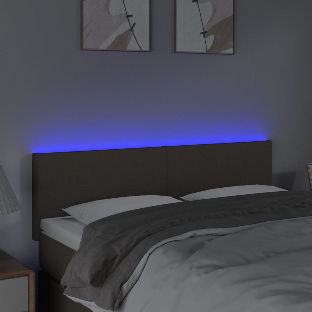sengegavl med LED-lys 144x5x78/88 cm stof gråbrun
