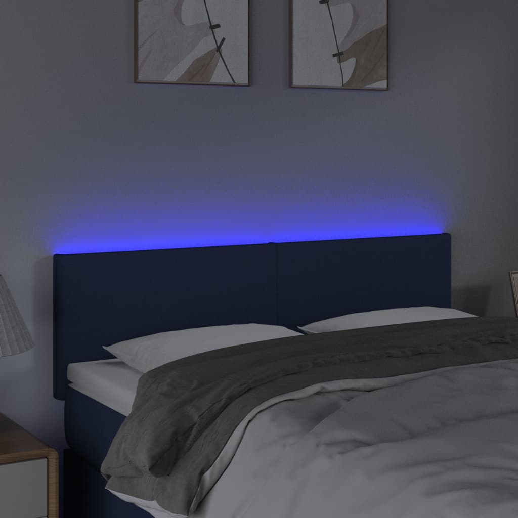 sengegavl med LED-lys 144x5x78/88 cm stof blå