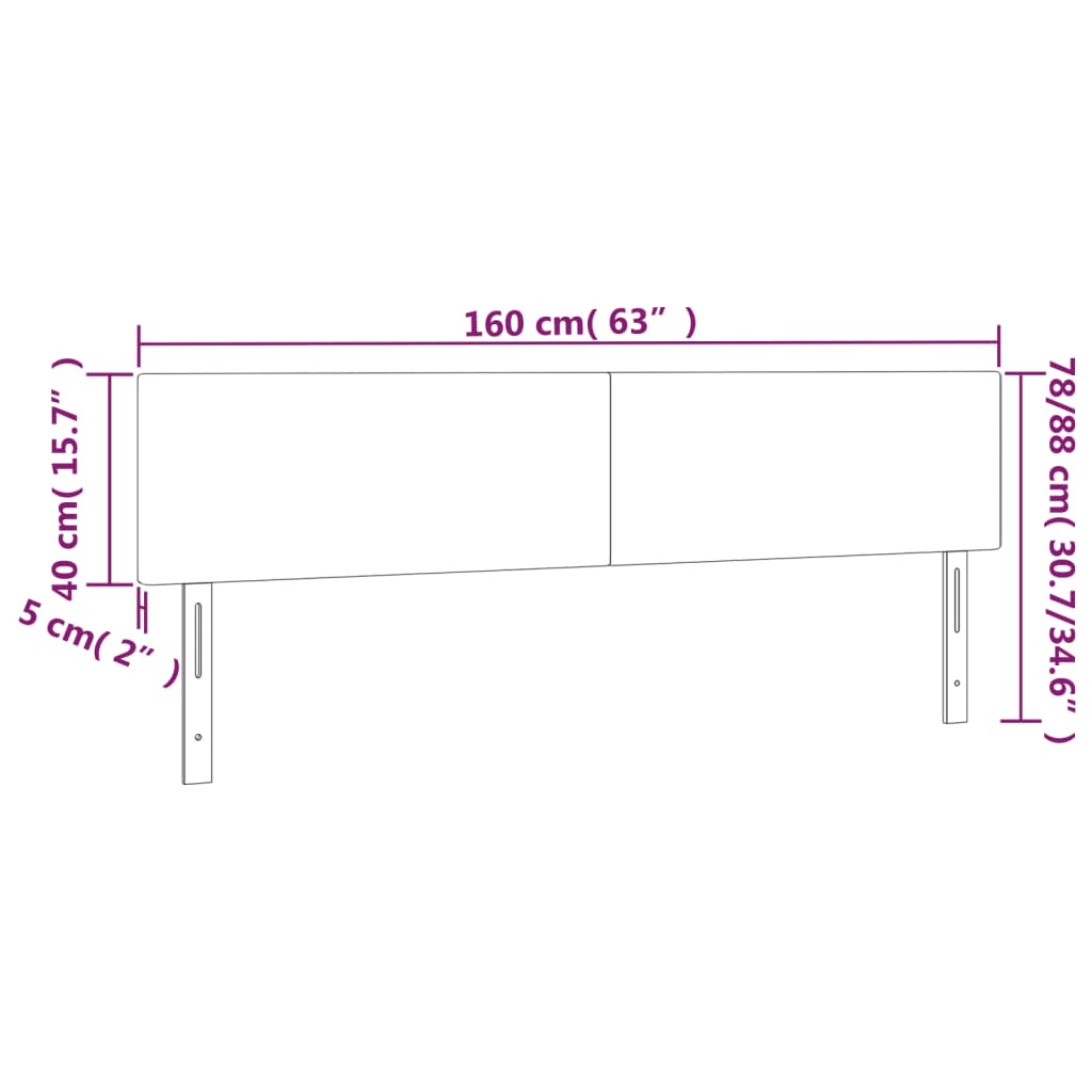 sengegavl med LED-lys 160x5x78/88 cm stof mørkegrå