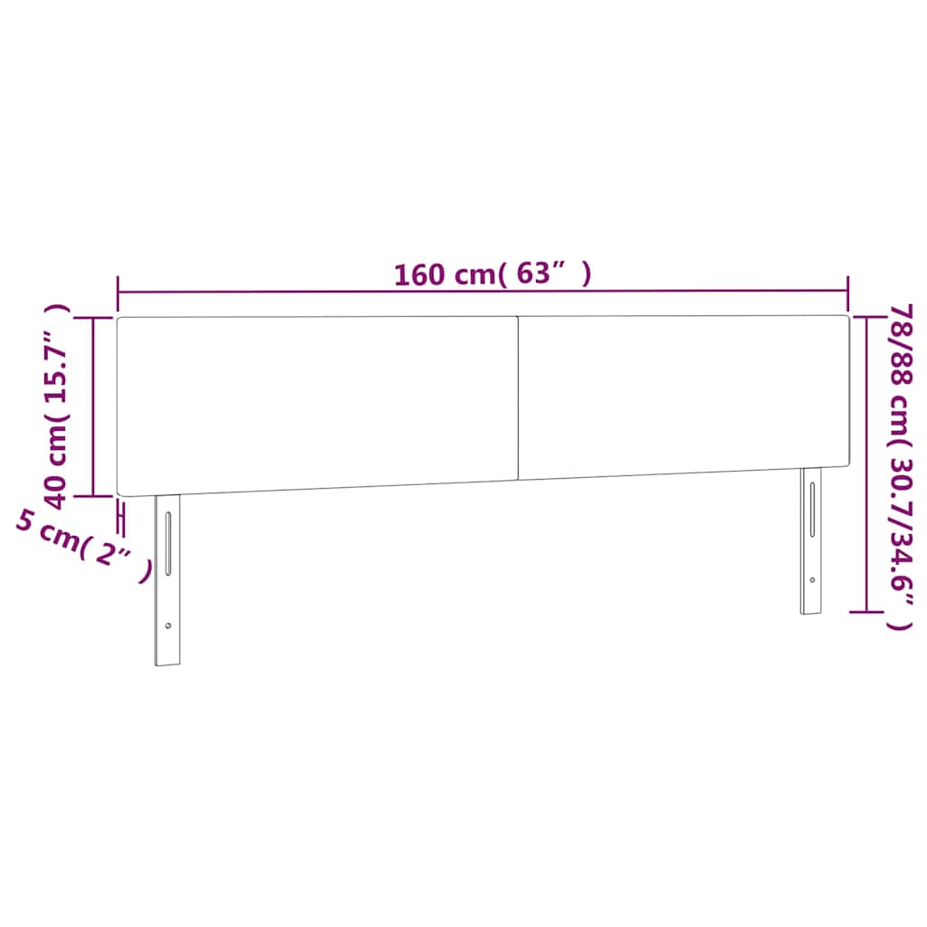 sengegavl med LED-lys 160x5x78/88 cm stof cremefarvet