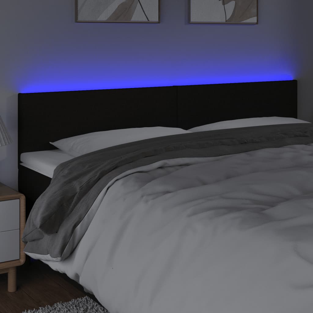 sengegavl med LED-lys 180x5x78/88 cm stof sort