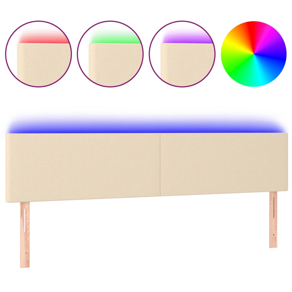 sengegavl med LED-lys 180x5x78/88 cm stof cremefarvet